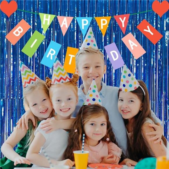 Blue Tinsel Party Backdrop 2 Pack Ocean Streamers Birthday Wedding Photo Booth D - Picture 5 of 8